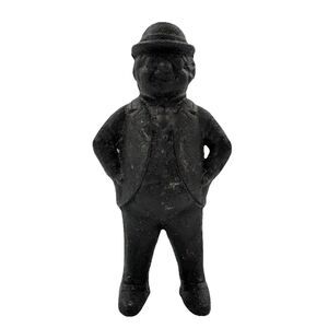 Antique Cast Iron Standing Man Still Coin Bank Suit Hat Vintage Figural